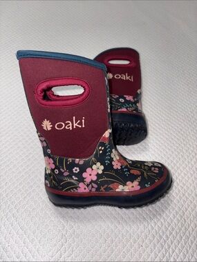 OAKI Kids Floral Waterproof Rain & Snow Boots in Burgundy and Navy